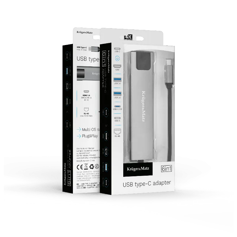Adaptor Hub USB Tip C HDMI/2X USB3.0/2X USB Tip C/RJ45