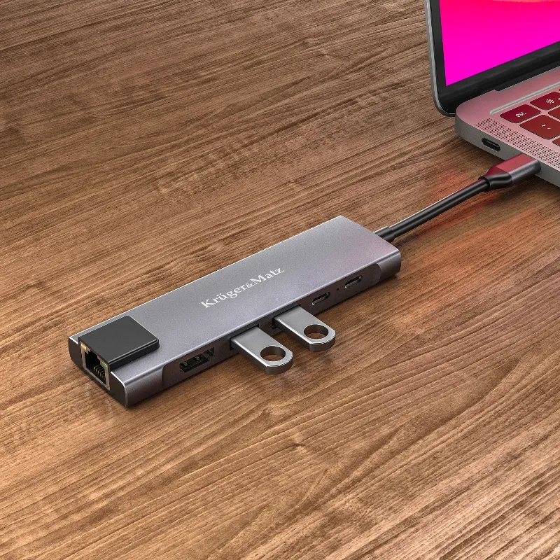 Adaptor Hub USB Tip C HDMI/2X USB3.0/2X USB Tip C/RJ45