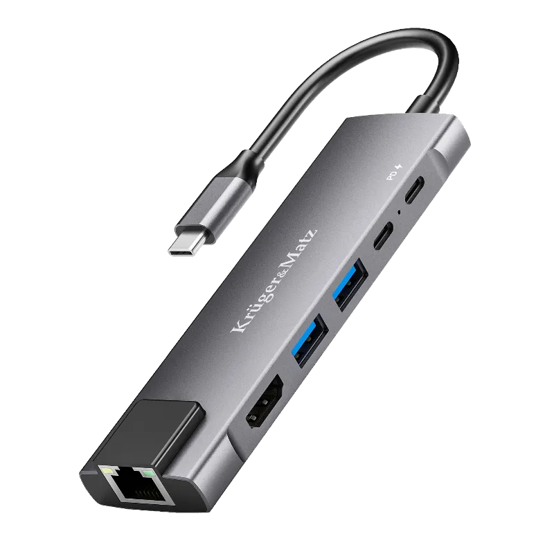 Adaptor Hub USB Tip C HDMI/2X USB3.0/2X USB Tip C/RJ45
